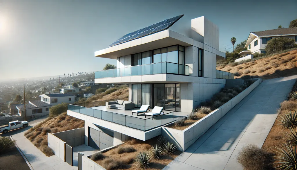 Reconstruction and new home build in progress: Modern hillside property with engineered retaining walls, structural framing, and a spacious basement for additional living space