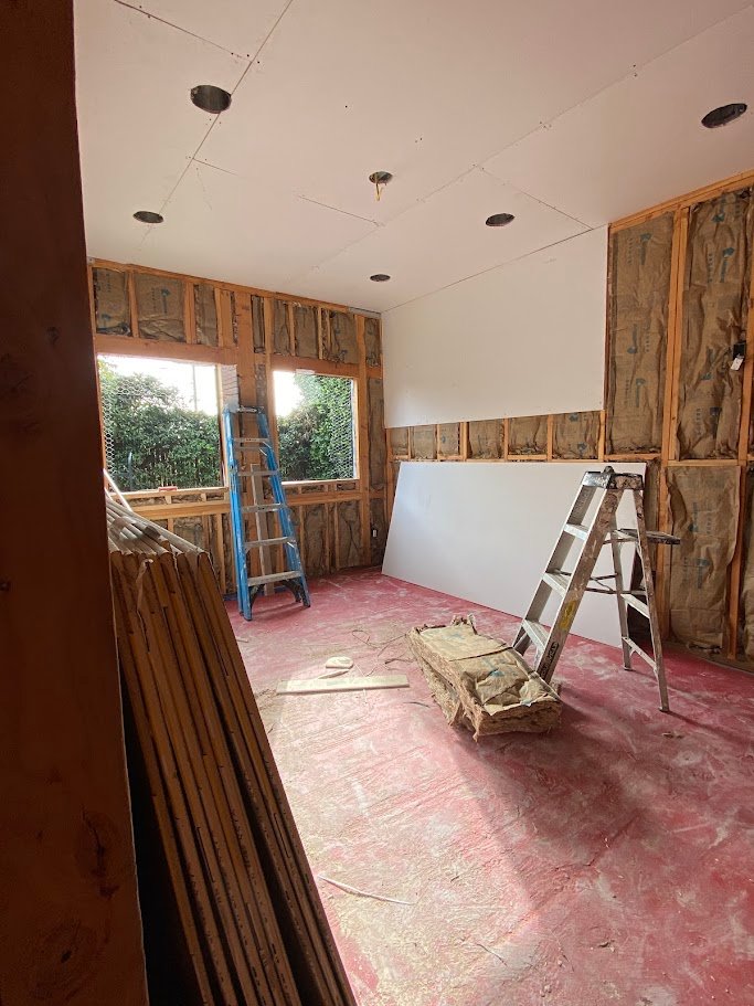 Insulation and drywall preparation inside a Los Angeles ADU.
