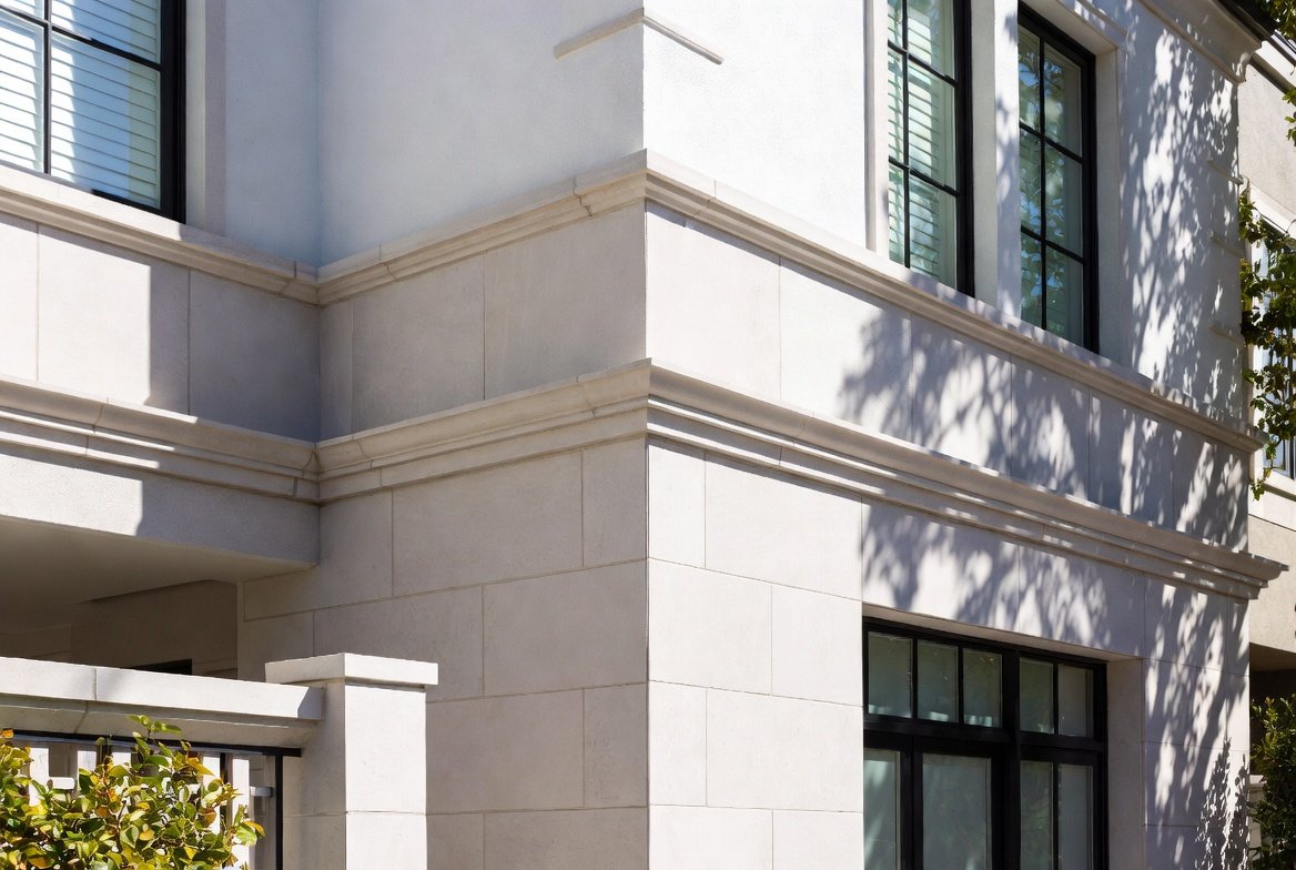 Contemporary heritage limestone façade with classic detailing