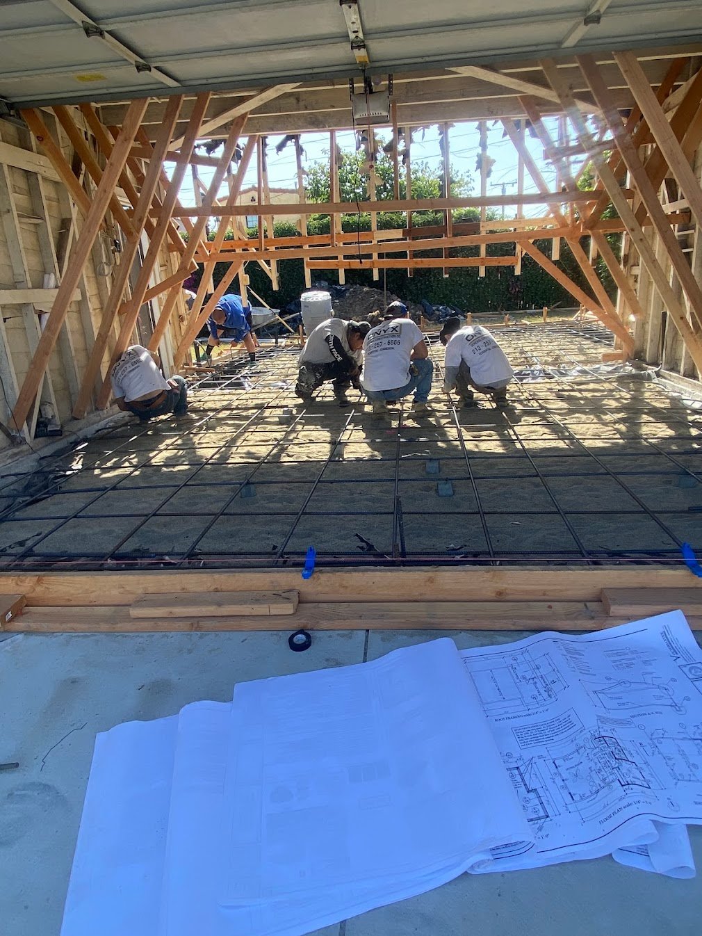 Garage conversion rebar preparation for ADU construction in Los Angeles.