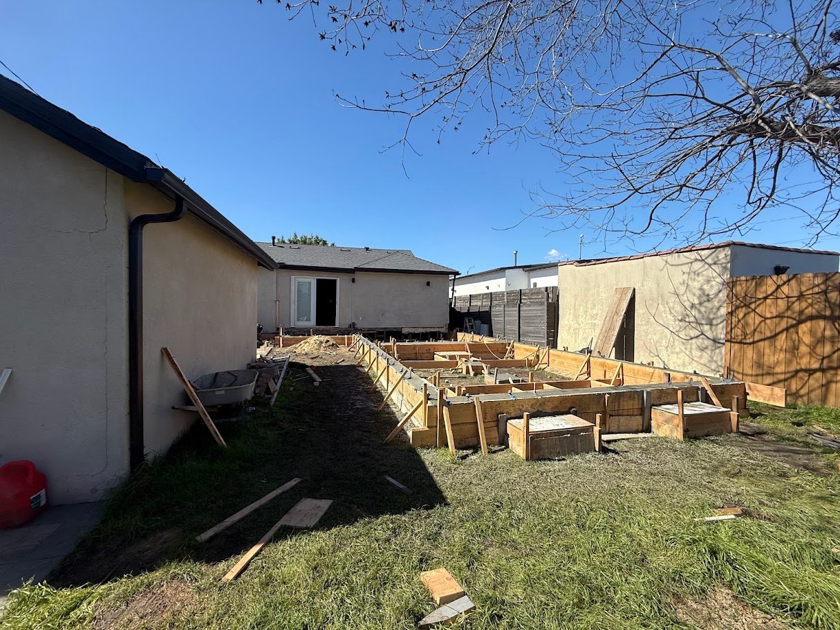 Raised foundation footing work for a Los Angeles bathroom addition.