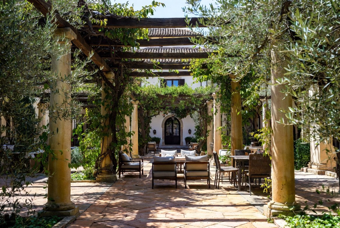 Villa courtyard with stone flooring