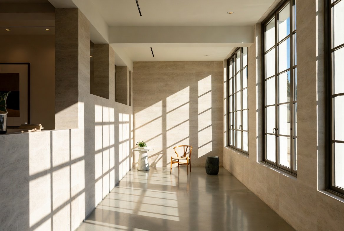 Modern Classic limestone and marble interior design Los Angeles