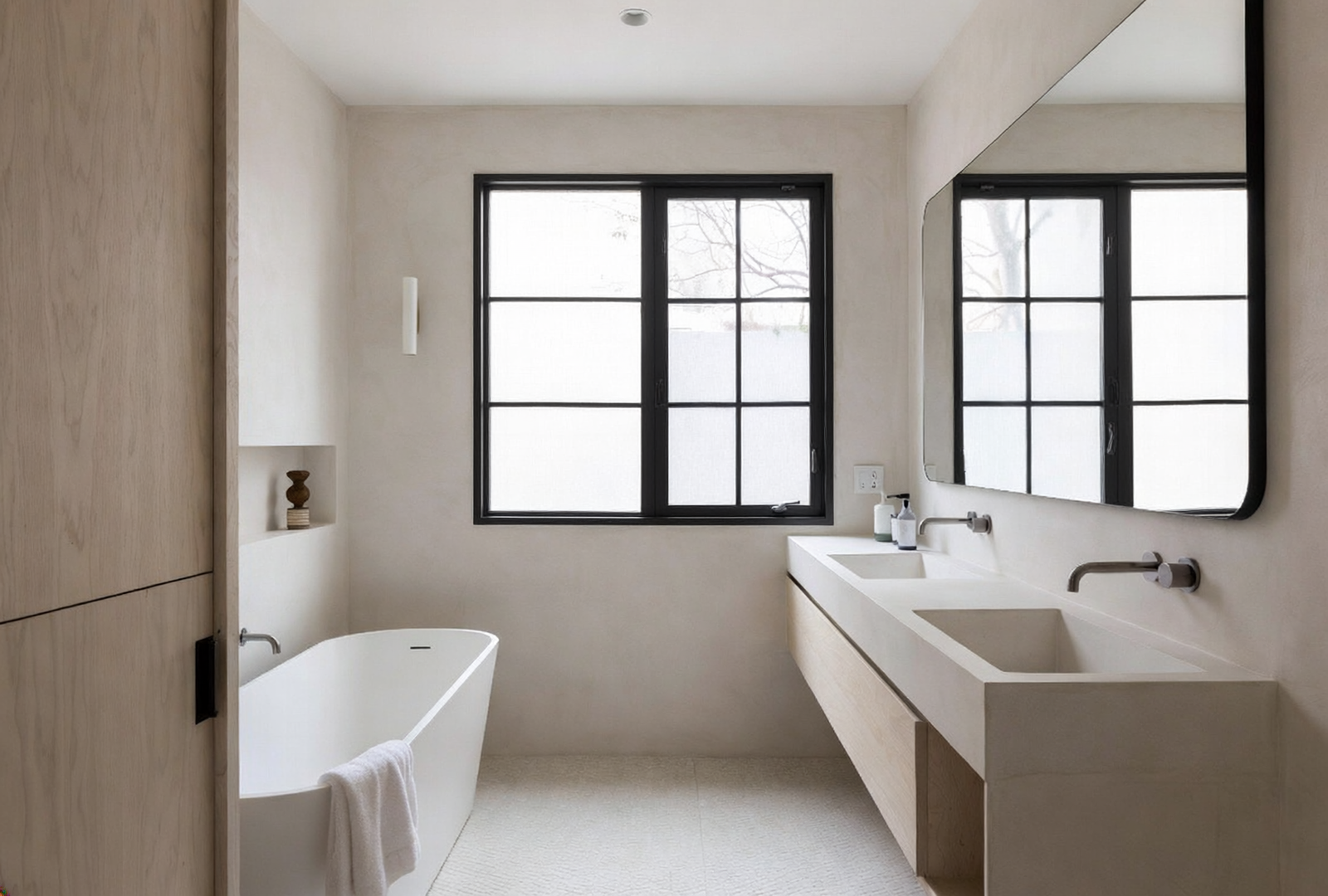 Minimalist marble bathroom with ambient lighting