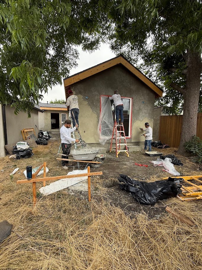 Rear home addition stucco application in Los Angeles.