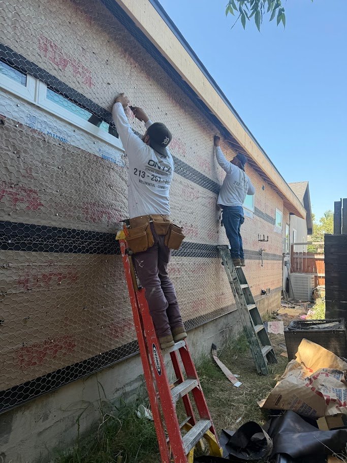 Stucco lath installation on a Los Angeles addition remodel.
